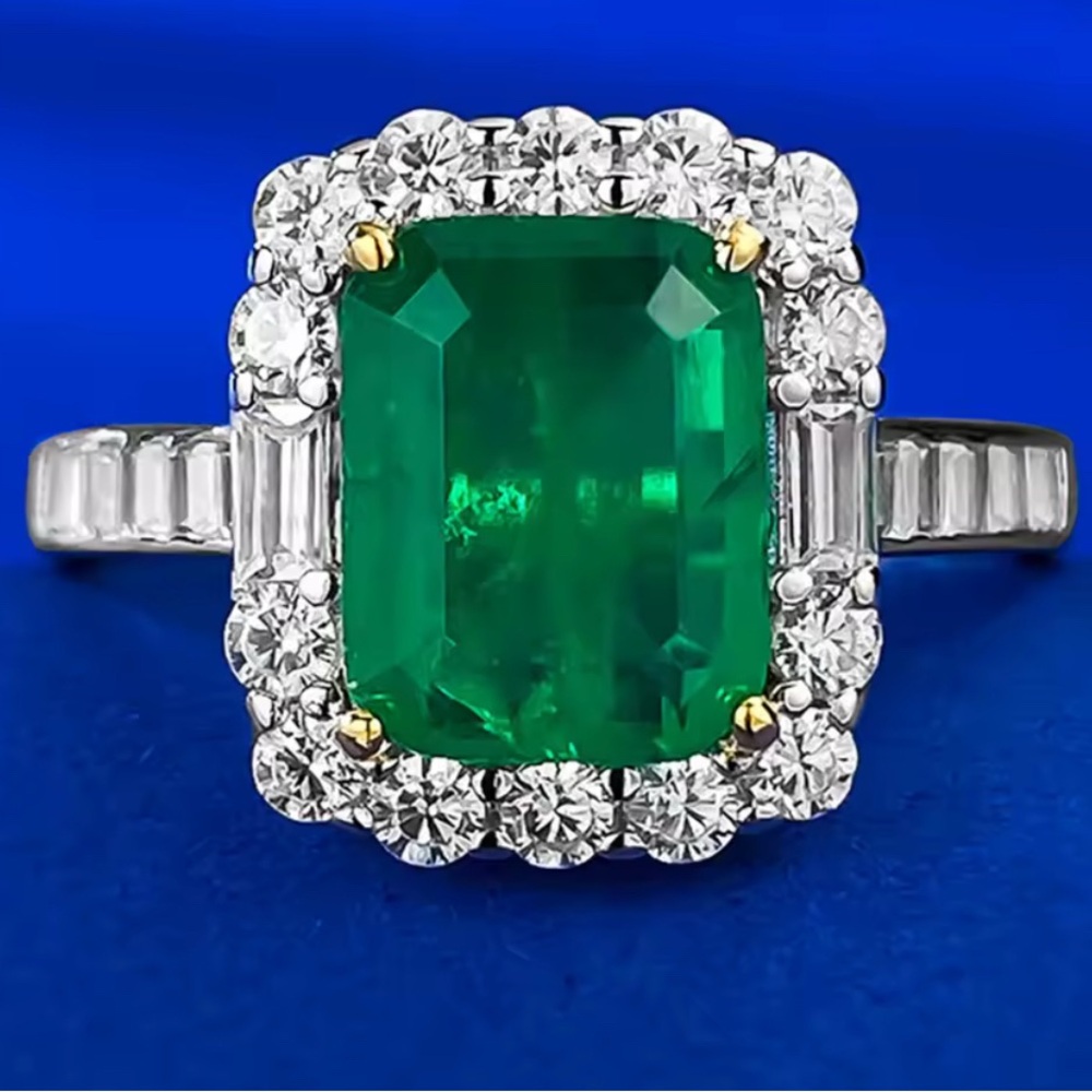 925 Real Silver 7*9mm 2ct Emerald Rings